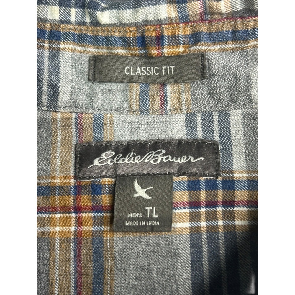 Eddie Bauer Classic Fit L/S Plaid Cotton Flannel Button Down Shirt Mens Size TL - Picture 4 of 10